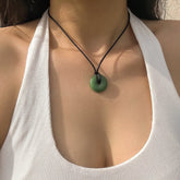 Geometric Jade Pendant Faux Leather String Choker Necklace