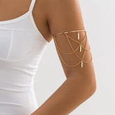 Geometric Layered Metal Bar Chain Tassel Arm Cuff