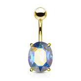 Gold Plated 316L Surgical Steel Oval Aurora Borealis Prong Belly Ring