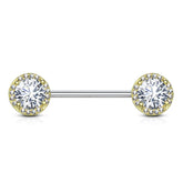 Gold Plated Surgical Steel CZ Centre Pave Nipple Ring Barbell