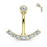 Gold PVD Surgical Steel Internally Threaded Belly Ring with White CZ Curved Bottom