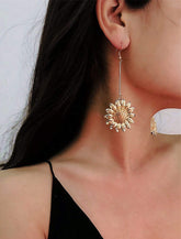 Golden Sunflower Earrings - Feminine Charm Earrings - Flower Dangle Earrings