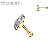 Implant Grade Titanium Gold PVD Threadless Push In Labret White Marquise CZ Stud
