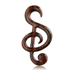 Hand Carved Narra Wood Music Note Spiral Ear Expander Claw
