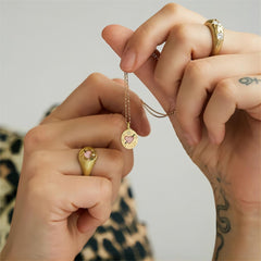 Hand Painted 24K Gold Filled Stainless Steel Arrow Heart Necklace Ring Set
