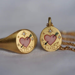 Hand Painted 24K Gold Filled Stainless Steel Arrow Heart Necklace Ring Set