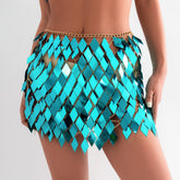 Handmade Colorful Rhombic Sequins Patchwork Strappy Nightclub Party Skirt