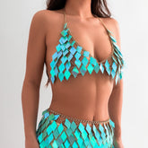 Handmade Colorful Rhombic Squamous Backless Sequin Bra