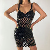 Handmade Colorful Squamous Sequins Patchwork Rave Party Mini Dress