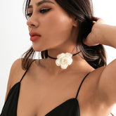 Handmade Crochet Rose Flower Velvet String Collar Choker