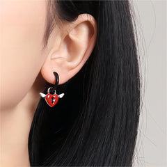 Handmade Enamel Angel Wings Heart Lock Huggie Hoop Earrings