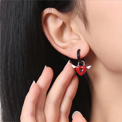 Handmade Enamel Angel Wings Heart Lock Huggie Hoop Earrings