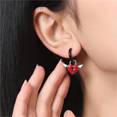 Handmade Enamel Angel Wings Heart Lock Huggie Hoop Earrings