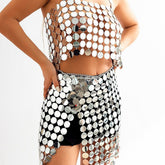 Handmade Glitter Mirror Sequins Patchwork Strappy Nightclub Split Skirt