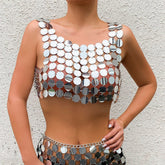 Handmade Gold Silver Tone Glitter Sequins Party Tank Top