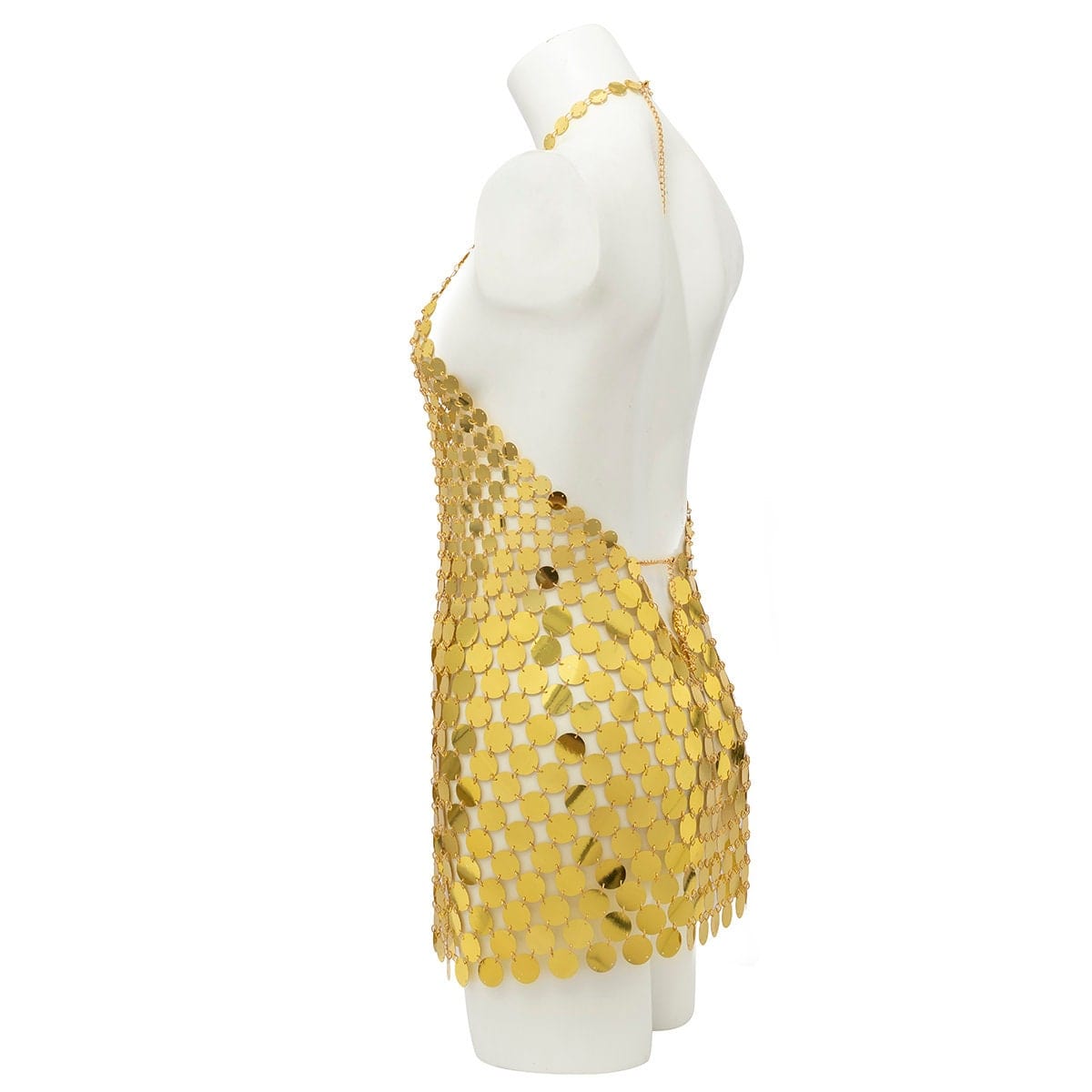 Handmade Gold Silver Tone Glitter Sequins Patchwork Rave Party Mini Dress