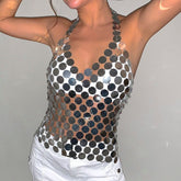 Handmade Gold Silver Tone Glitter Sequins Sleeveless Tank Top
