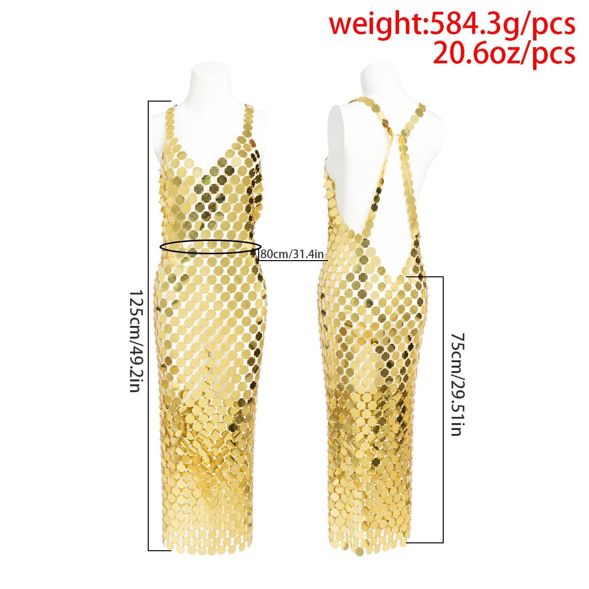 Handmade Gold Silver Tone Glitter Squamous Sequins Patchwork Midi Dress