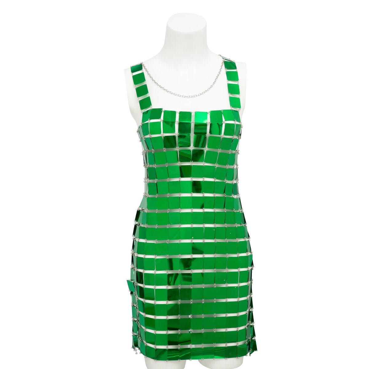 Handmade Green Square Sequins Patchwork Rave Party Mini Dress