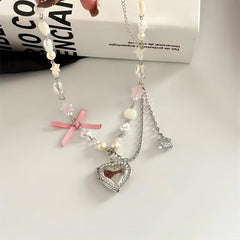 Handmade Heart Locket Pendant Crystal Star Pearl Chain Choker Necklace