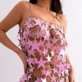 Handmade Hollow Pink Black Star Sequins Sleeveless Tank Top
