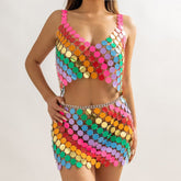 Handmade Rainbow Glitter Sequins Sleeveless Tank Top
