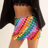 Handmade Glitter Rainbow Sequins Patchwork Nightclub Party Skirt