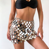 Handmade Squamous Glitter Sequins Patchwork Strappy Nightclub Party Skirt