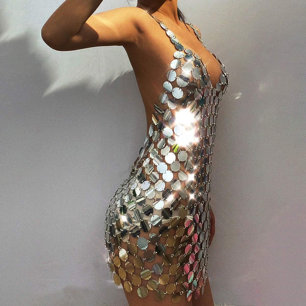 Handmade Sequins Patchwork Glitter Party Dress