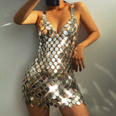Handmade squamous Sequins Patchwork Nightclub Party Dress - Sequin Tops Glitter Party Strappy Tank Top