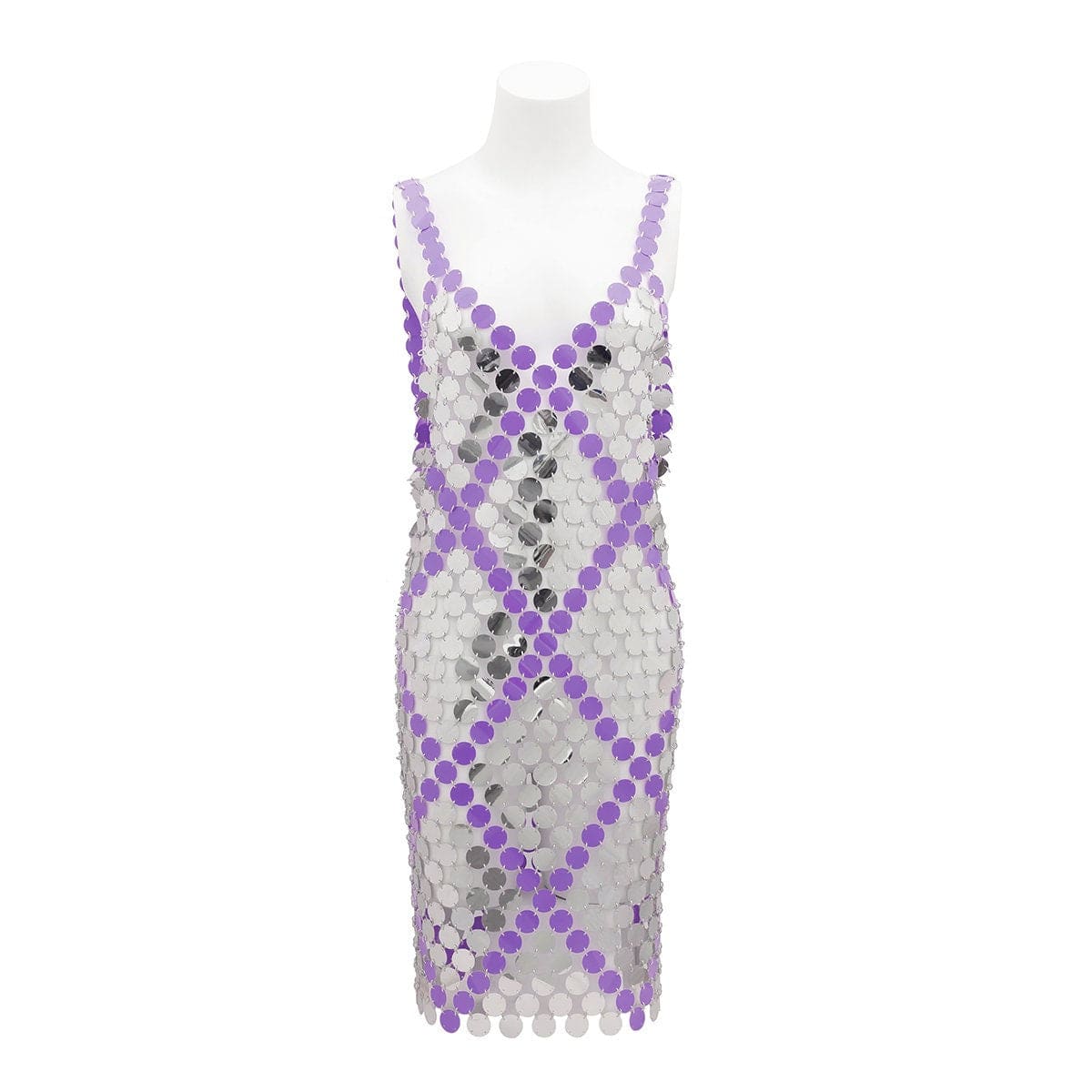 Handmade Two-tone Squamous Sequins Patchwork Rave Party Midi Dress