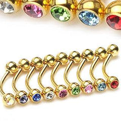 High Polished Gold Surgical Steel Curved Double Gem Ball Ends