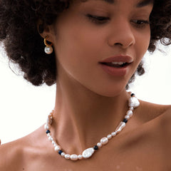 Gemstone Baroque Pearl T-Bar Necklace