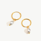 Pearl Charm Hoop Earrings
