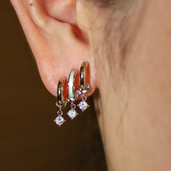 Triple Gemstone Charm Earrings