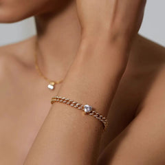 18k Gold Heart Pave Cuban Chain Bracelet