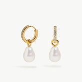 Gemstone Pearl Charm Hoop Earrings