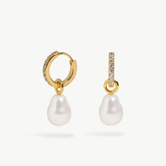Gemstone Pearl Charm Hoop Earrings