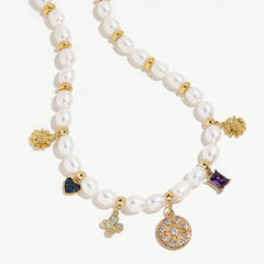 Pearl &amp; Delicate Lucky Charm Adjustable Necklace