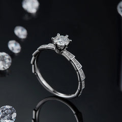 DEDEJILL Sweet Dreams Pave Sterling Silver Plated White Gold Moissanite Women's Ring - 0.5 Carat Grade D