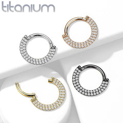Implant Grade Titanium Black PVD Double Row White CZ Pave Daith Ring Clicker Hoop