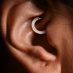 Implant Grade Titanium Black PVD Double Row White CZ Pave Daith Ring Clicker Hoop