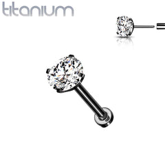 Implant Grade Titanium Black PVD Threadless Push In Labret Flat Back CZ Stud