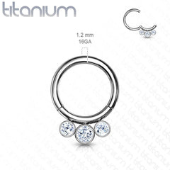Implant Grade Titanium Blue Bezel Opal Septum Cartilage Daith Hinged Clicker