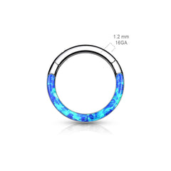 Implant Grade Titanium Blue Opal Inlay Septum Daith Clicker Hinged Hoop Ring