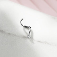 Implant Grade Titanium Gold PVD Corkscrew Nose Ring Stud White CZ Gem