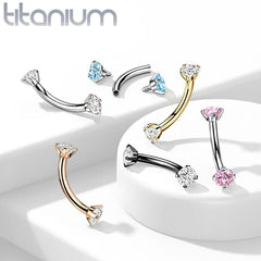 Implant Grade Titanium Gold PVD Curved Barbell Internally Threaded White CZ