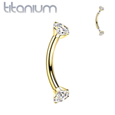 Implant Grade Titanium Gold PVD Curved Barbell Internally Threaded White CZ