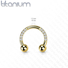 Implant Grade Titanium Gold PVD White CZ Gem Pave Horseshoe