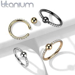 Implant Grade Titanium Gold PVD White CZ Pave CBR Hoop Ring